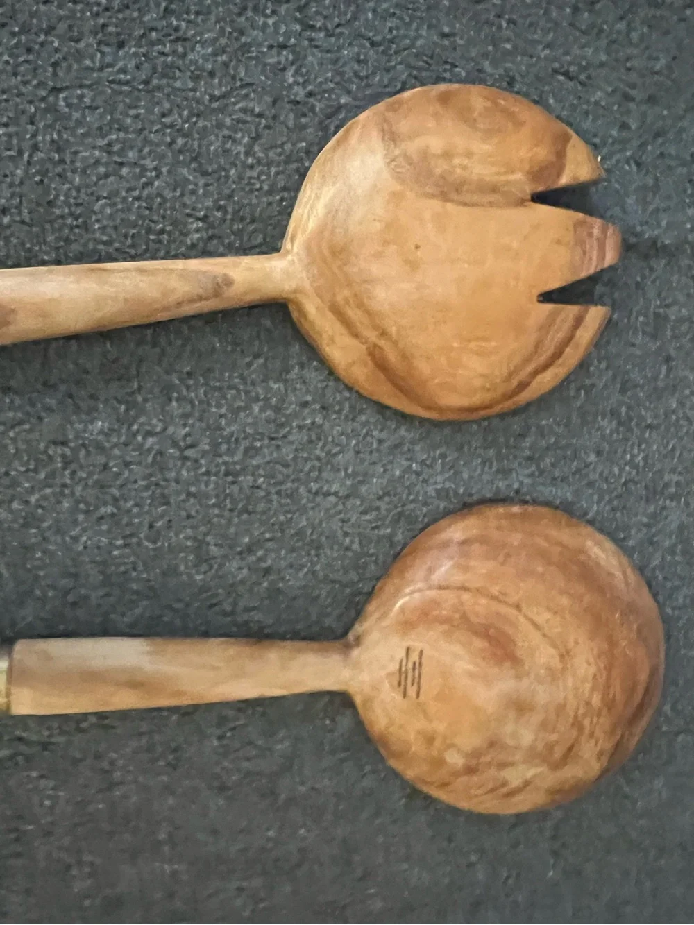 Wooden Salad Servers with White marble Handles - set of 2